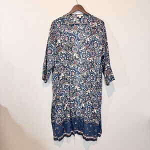 Boho Paisley Midi Duster Kimono Cottagecore Floral Open Front Cardigan M L Loft